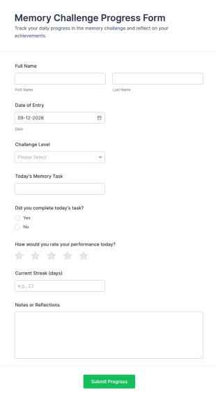 Memory Challenge Progress Form Template