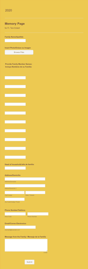 Memory Page Form Template