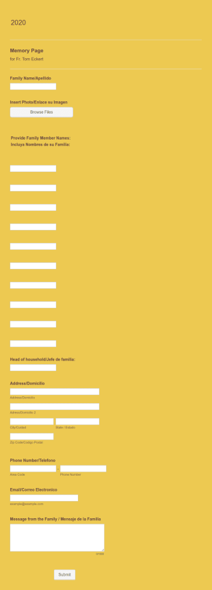 Memory Page Form Template