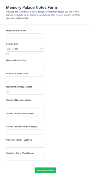 Memory Palace Notes Form Template