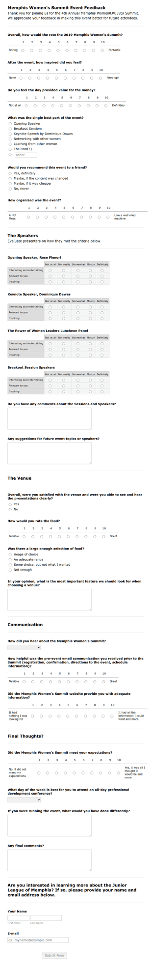 Women's Summit Event Feedback Form Template