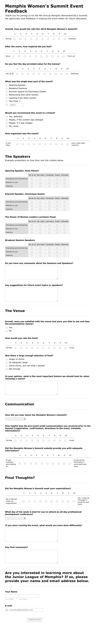 Women's Summit Event Feedback Form Template