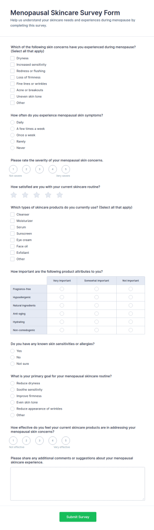 Menopausal Skincare Survey Form Template