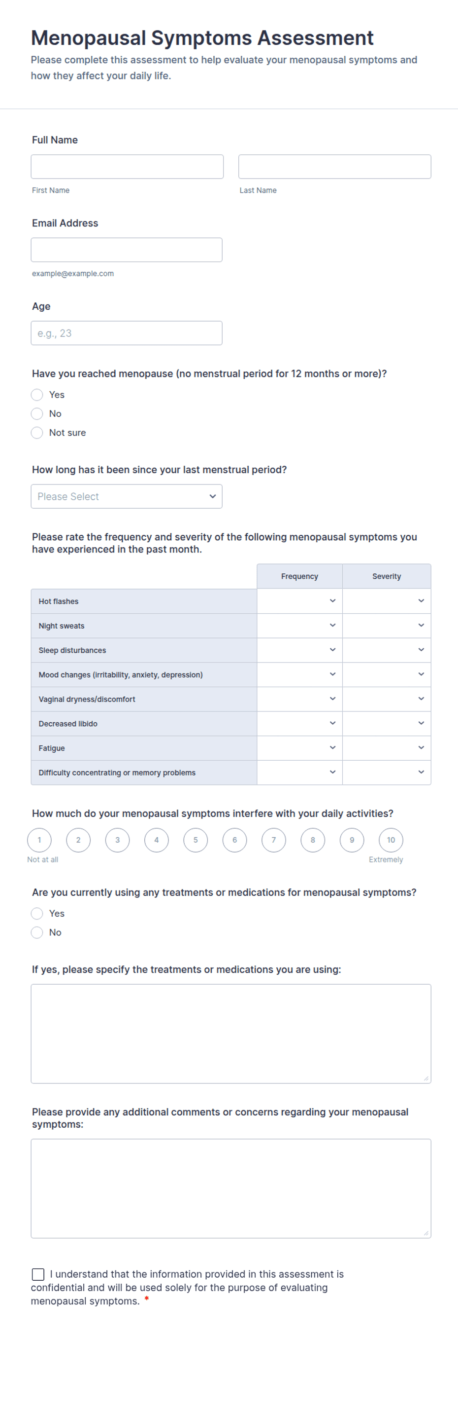 Menopausal Symptoms Assessment Form Template | Jotform