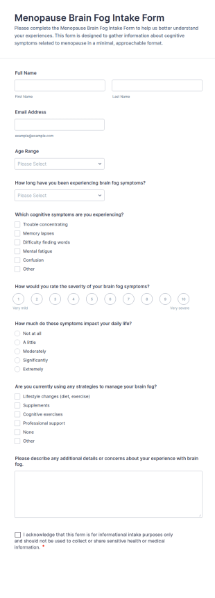 Menopause Brain Fog Intake Form Template