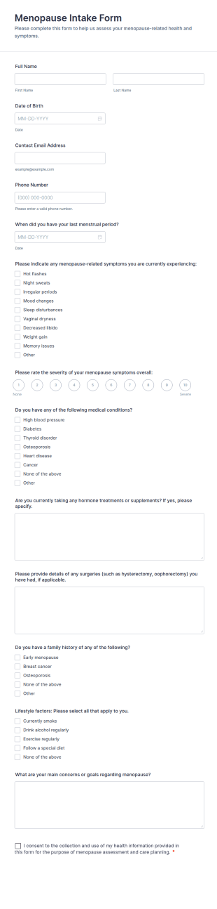 Menopause Intake Form Template