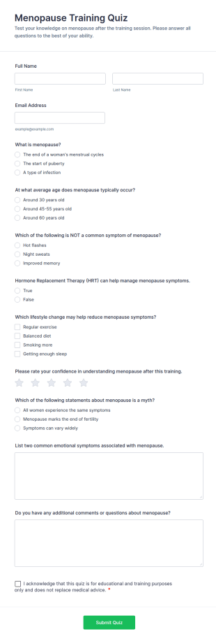 Menopause Training Quiz Form Template