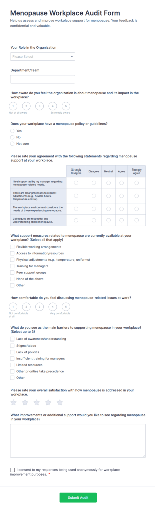 Menopause Workplace Audit Form Template