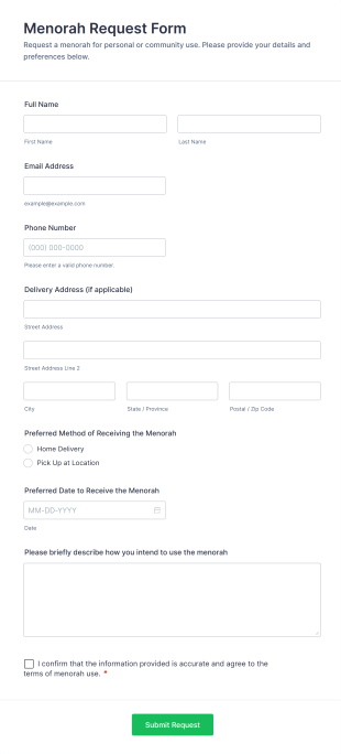 Menorah Request Form Template