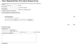 Men’s Basketball Shoe Price Quote Request Form Template