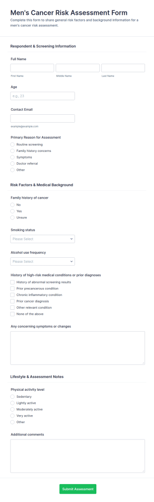 Men's Cancer Risk Assessment Form Template