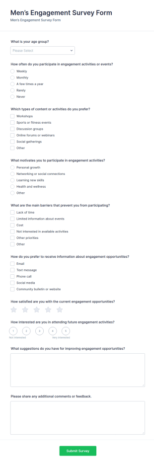Men’s Engagement Survey Form Template