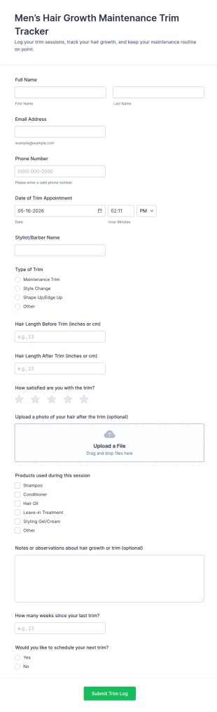 Men’s Hair Growth Maintenance Trim Tracker Form Template
