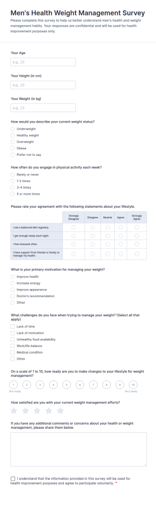 Men's Health Weight Management Survey Form Template