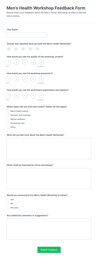 Men’s Health Workshop Feedback Form Template