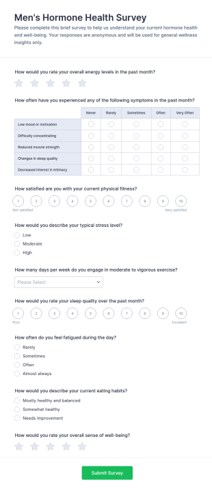 Men's Hormone Health Survey Form Template
