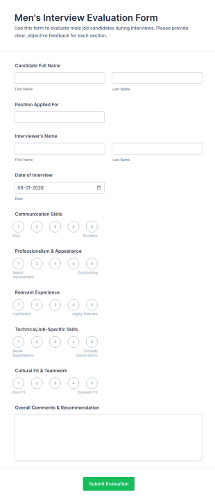 Men's Interview Evaluation Form Template
