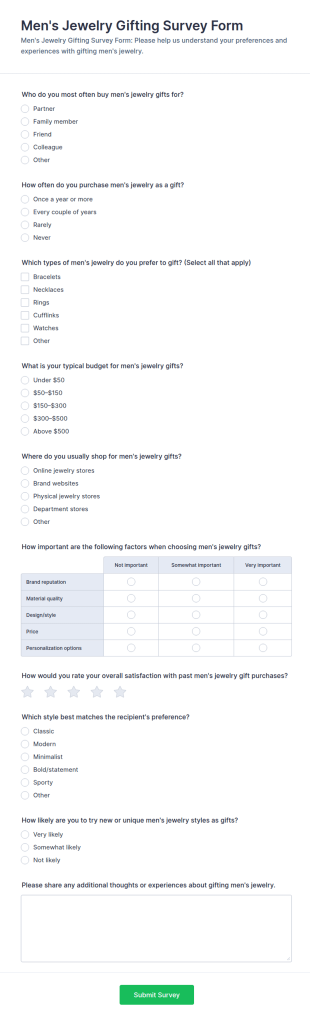 Men's Jewelry Gifting Survey Form Template