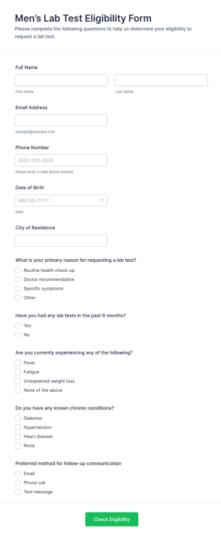 Men’s Lab Test Eligibility Form Template