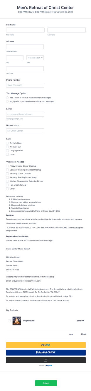 Men's Retreat Registration Form Template