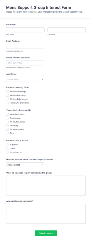 Men's Support Group Interest Form Template