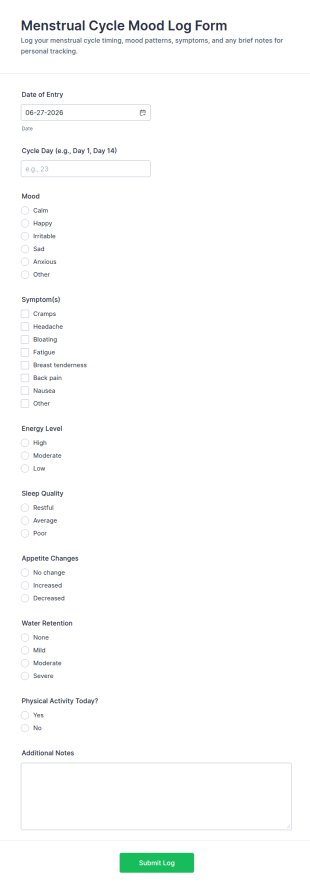 Menstrual Cycle Mood Log Form Template