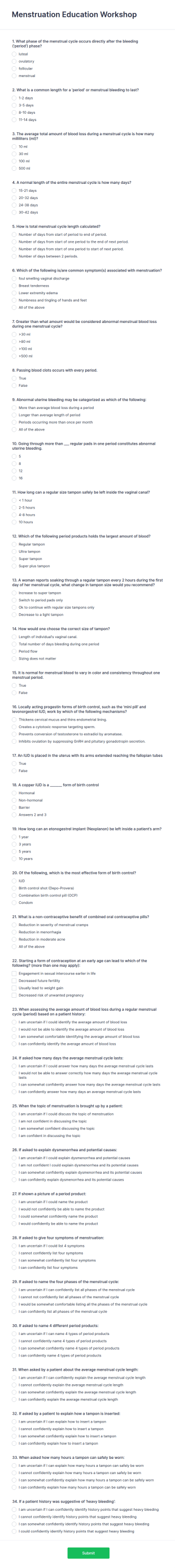 Menstruation Education Workshop Form  Form Template