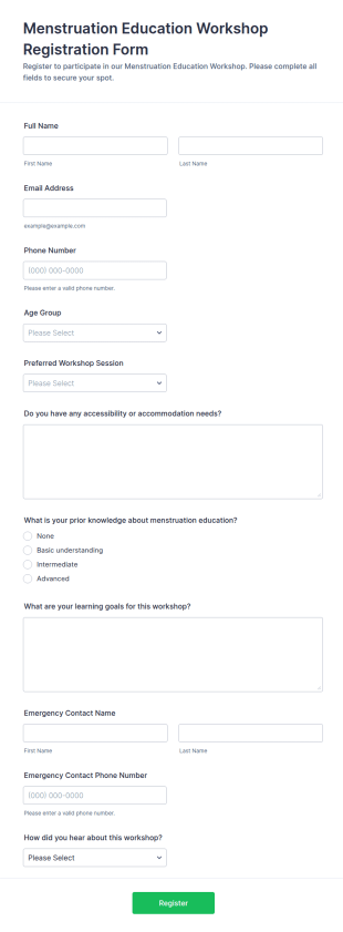 Menstruation Education Workshop Registration Form Template