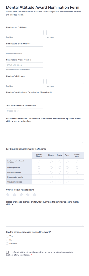 Mental Attitude Award Nomination Form Template