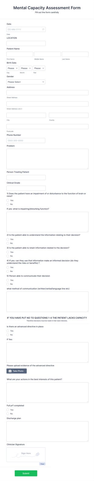 Mental Capacity Assessment Form Template