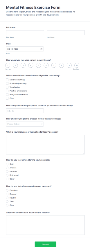 Mental Fitness Exercise Form Template