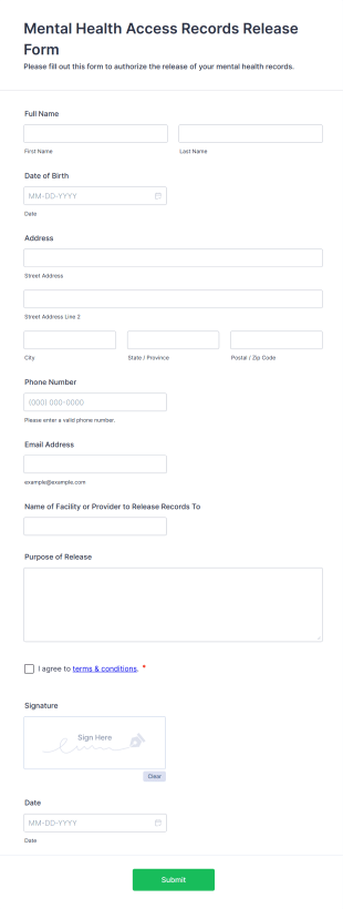 Mental Health Access Records Release Form Template