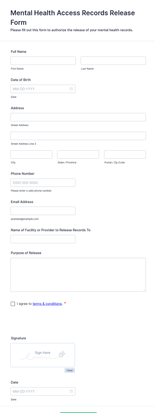 Mental Health Access Records Release Form Template
