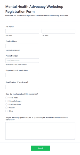 Mental Health Advocacy Workshop Registration Form Template