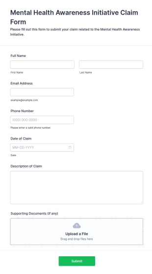 Mental Health Awareness Initiative Claim Form Template