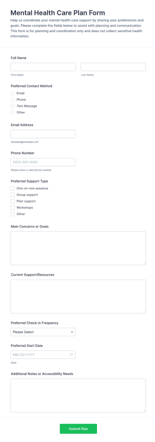 Mental Health Care Plan Form Template
