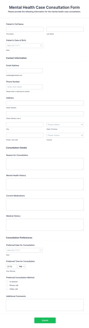 Mental Health Case Consultation Form Template