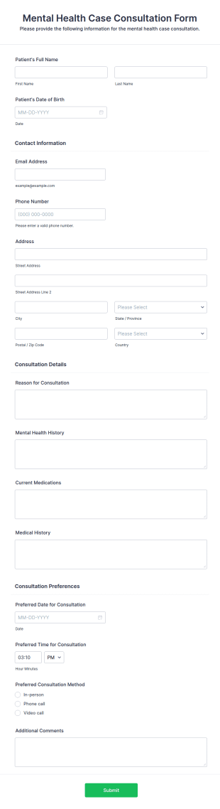 Mental Health Case Consultation Form Template