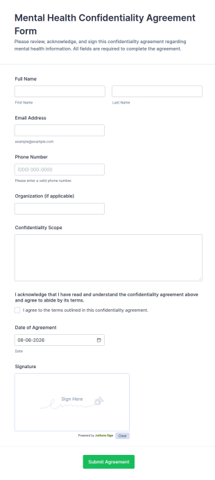 Mental Health Confidentiality Agreement Form Template