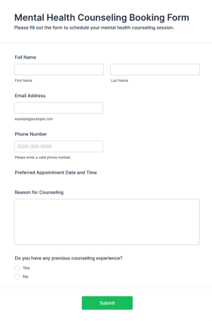 Mental Health Counseling Booking Form Template