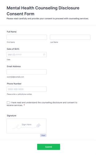 Mental Health Counseling Disclosure Consent Form Template
