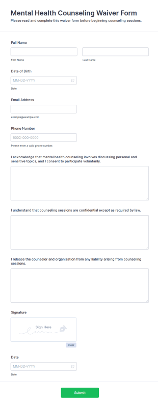 Mental Health Counseling Waiver Form Template