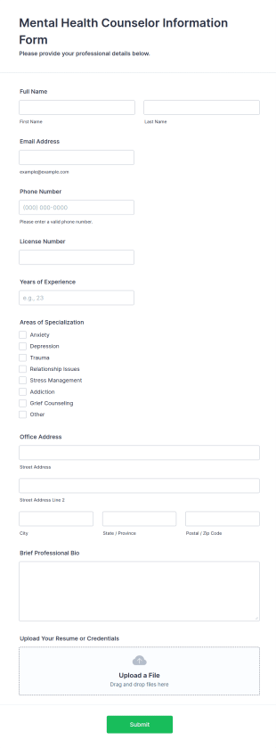Mental Health Counselor Information Form Template