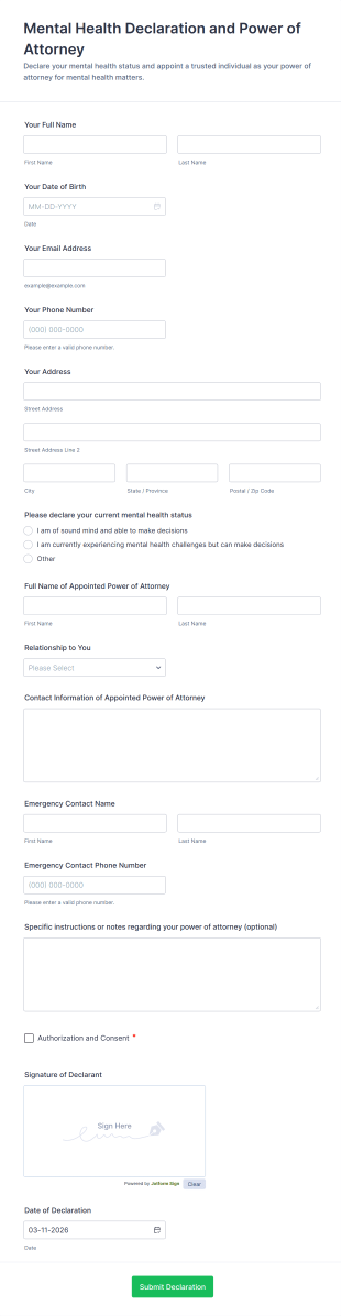 Mental Health Declaration And Power Of Attorney Form Template