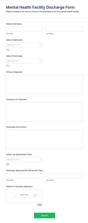 Mental Health Facility Discharge Form Template