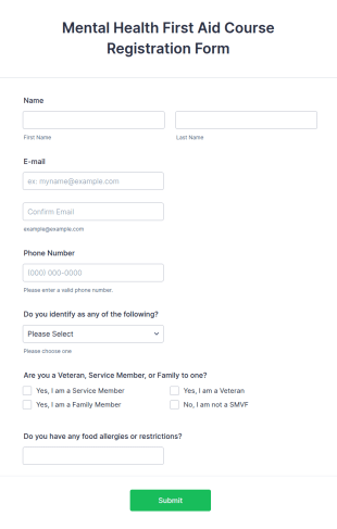 Mental Health First Aid Course Registration Form Template