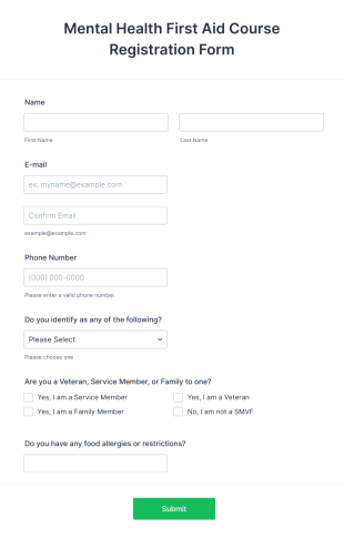 Mental Health First Aid Course Registration Form Template