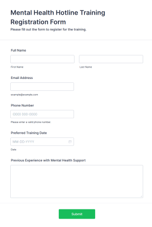 Mental Health Hotline Training Registration Form Template