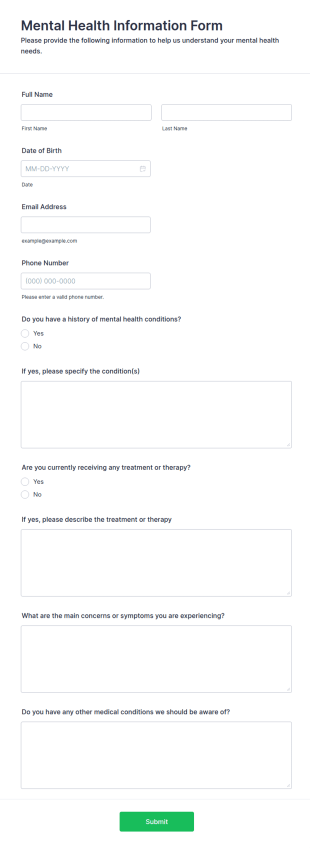 Mental Health Information Form Template