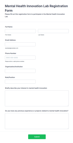 Mental Health Innovation Lab Registration Form Template